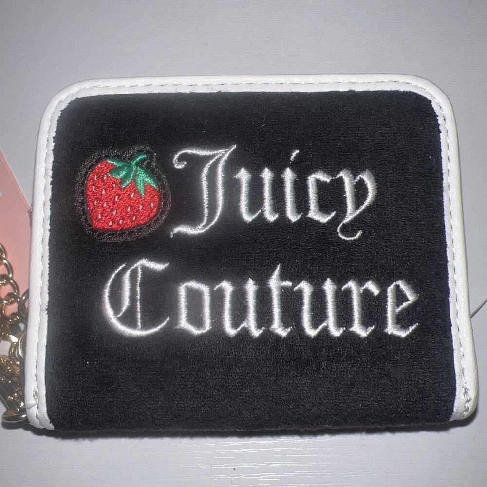 Juicy Couture Liquorice Angel Sweet Juicy L-Zip Card Case Embroidered Accent NWT